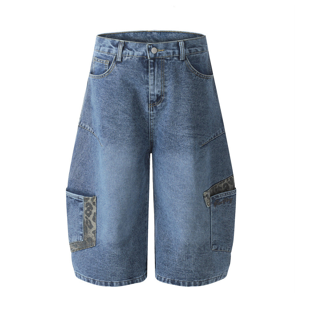 Leopardenmuster-Jeans mit weitem Bein