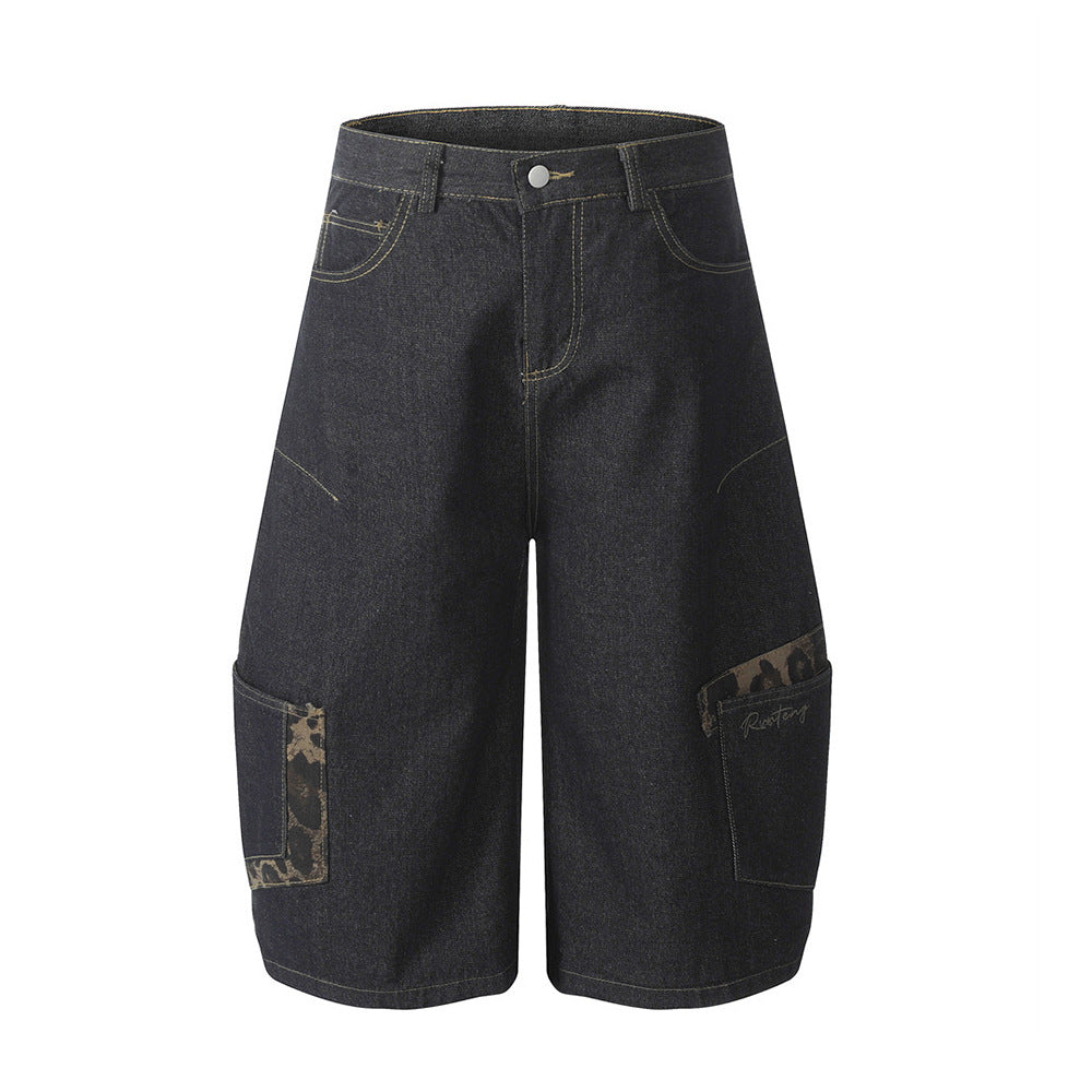 Leopardenmuster-Jeans mit weitem Bein