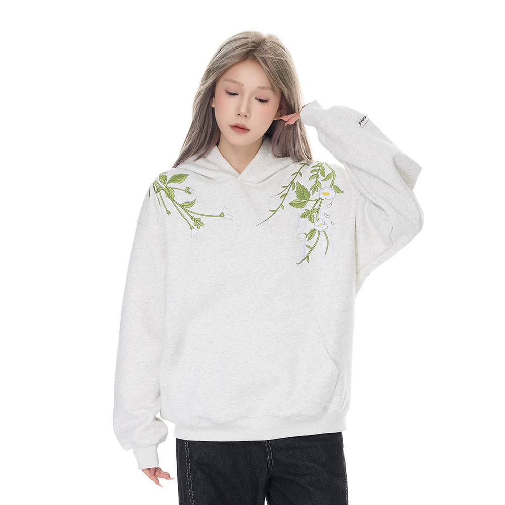 Sweat à capuche décontracté et confortable pour femme, brodé de fleurs