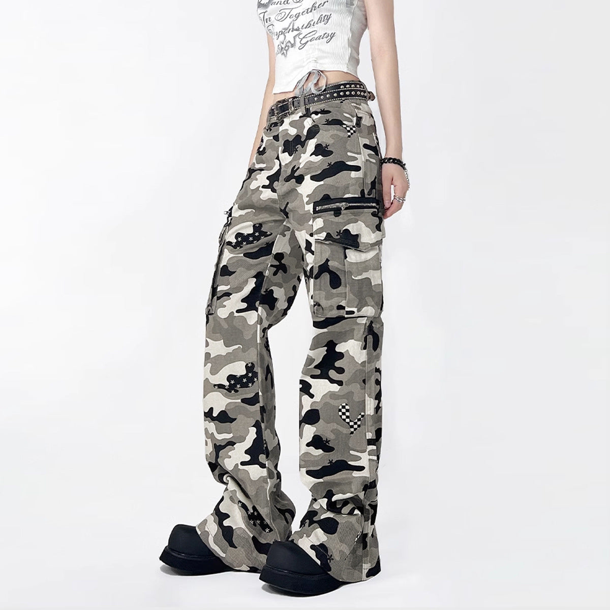 Vintage leichte graue Camouflage-Cargohose