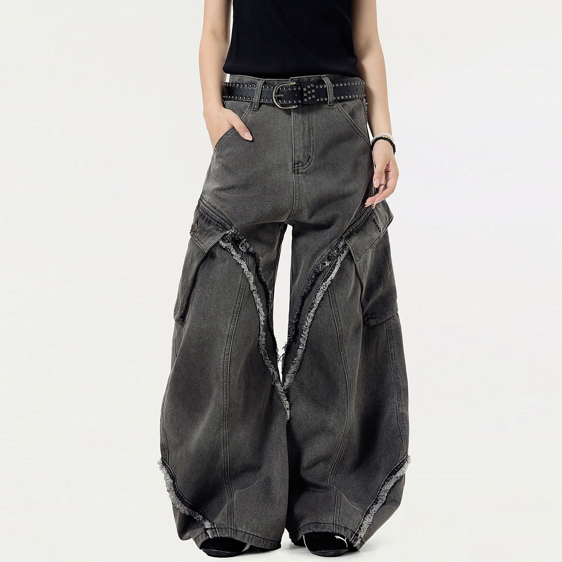 Hochwertige Streetwear Retro Distressed Wide Leg Jeans
