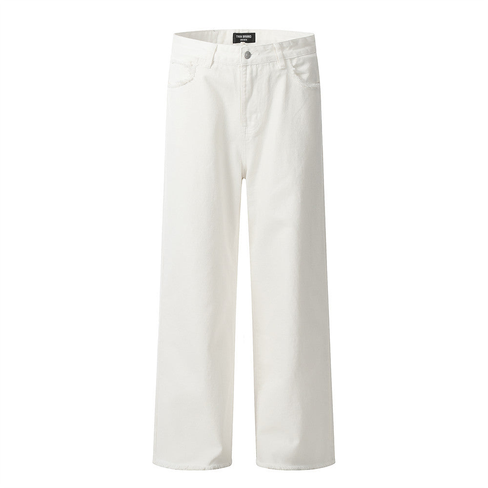Burr-Edge Straight Wide-Leg Jeans