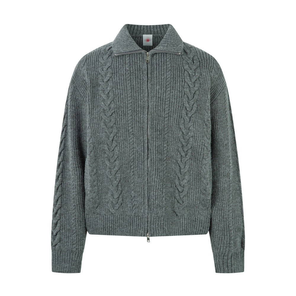 Herren-Strickjacke mit Reißverschluss und gedrehter Struktur