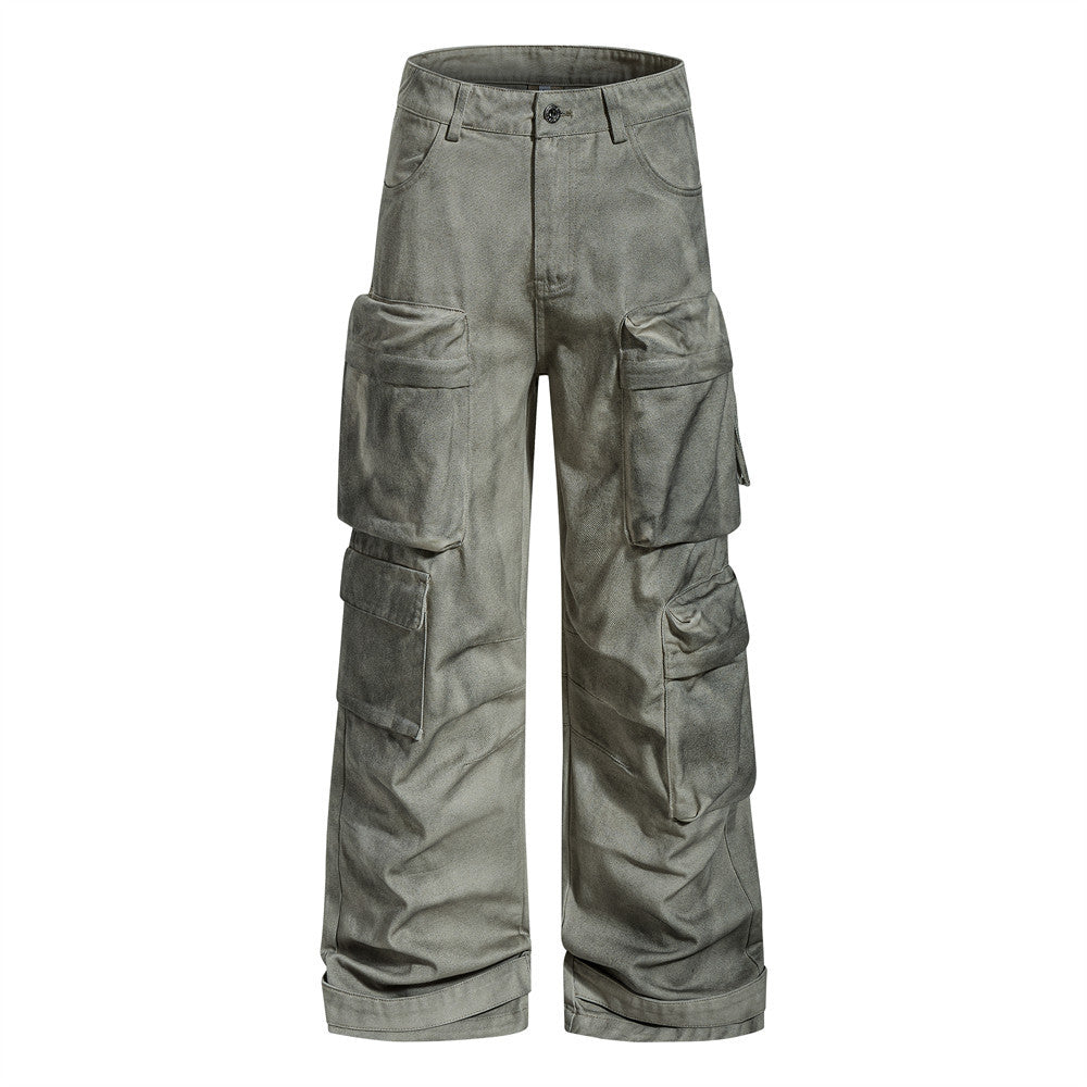Herren-Jeans mit Used-Look, vielen Taschen und weitem Bein