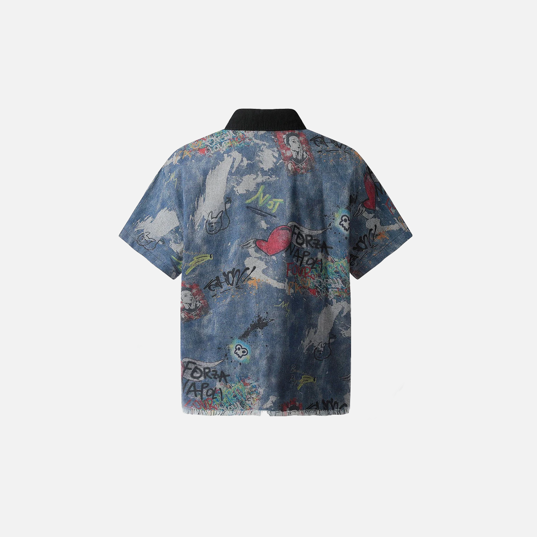 Chemise en jean vintage oversize imprimée graffiti