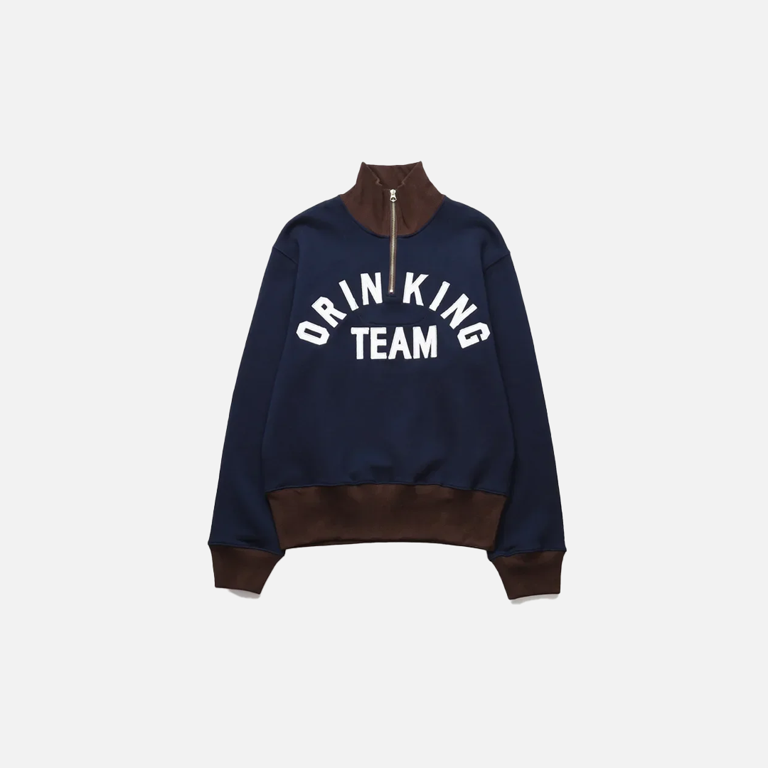 Sweatshirt mit halber Reißverschluss und japanischer Schriftstickerei