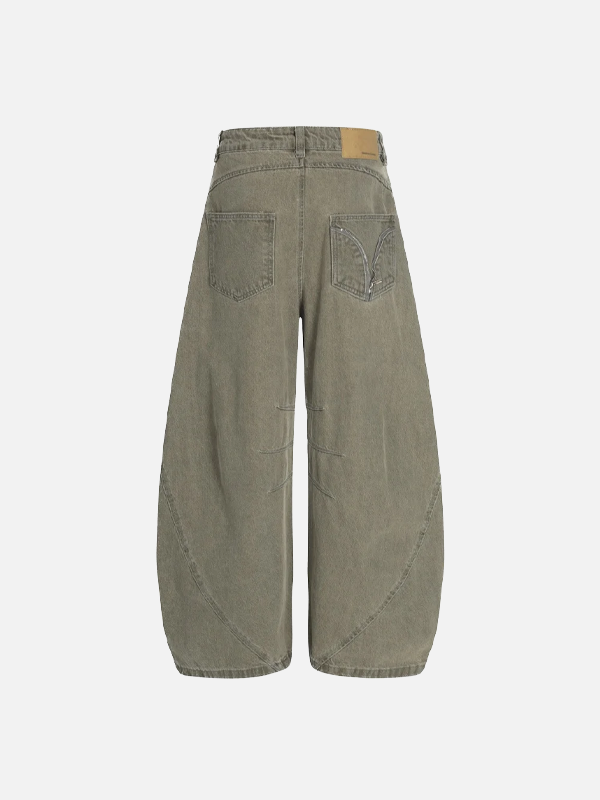 Vintage Jeans mit Falten, Used-Look und weitem Bein