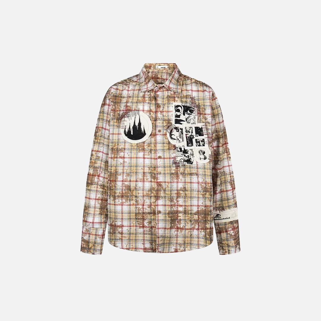 Y2K Retro Vintage Batik-Karo-Langarmhemd