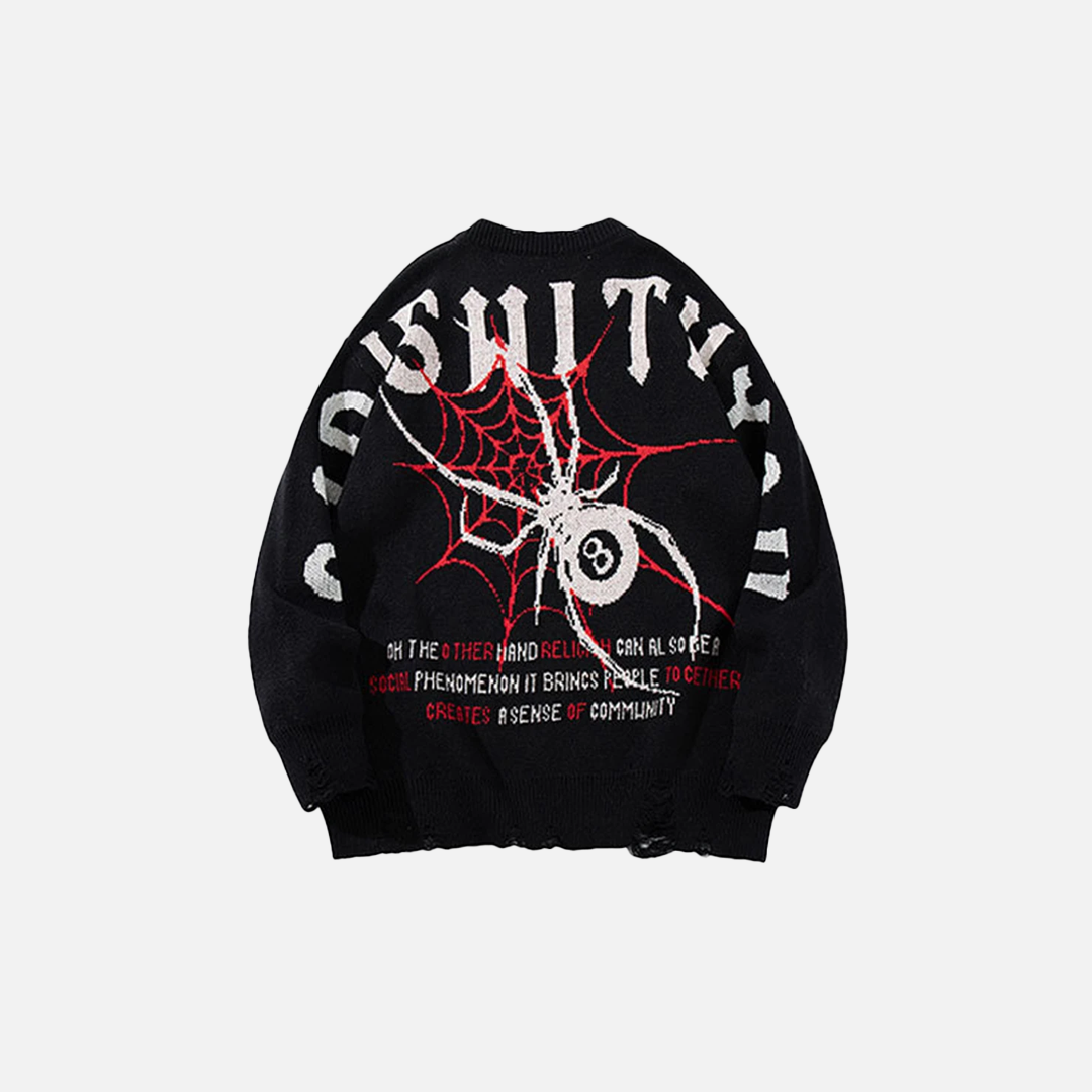 Pull en maille oversize style gothique araignée, tendance Y2K