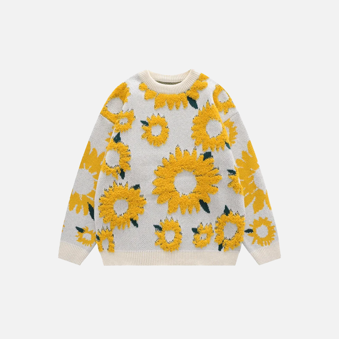 Strickpullover mit Sonnenblumenmuster