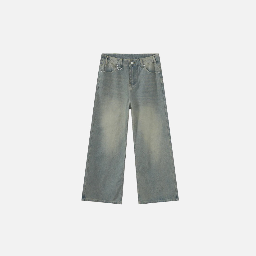 Gerade geschnittene, grüne Vintage-Jeans mit weitem Bein