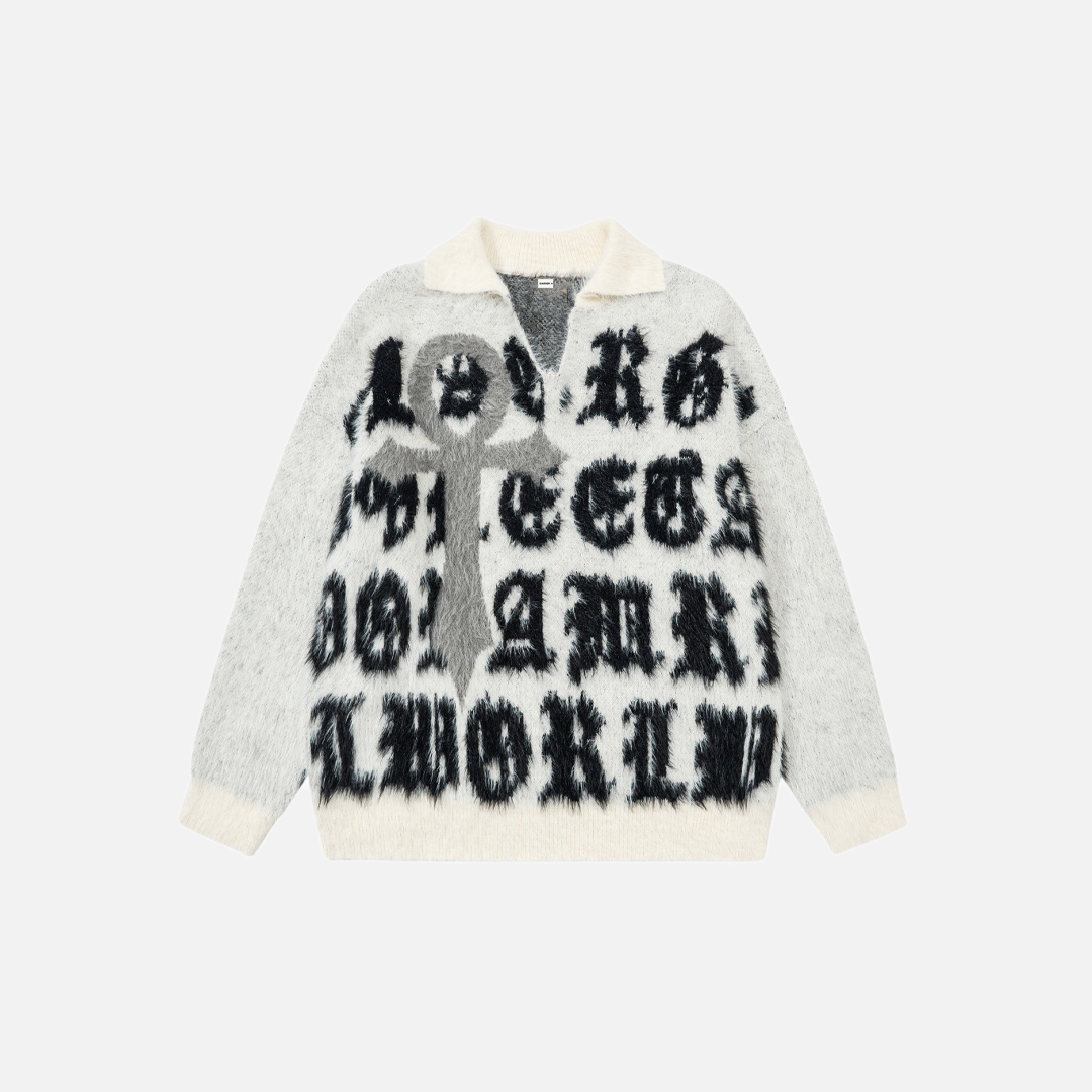 Pull en maille à manches longues brodé style gothique Y2K