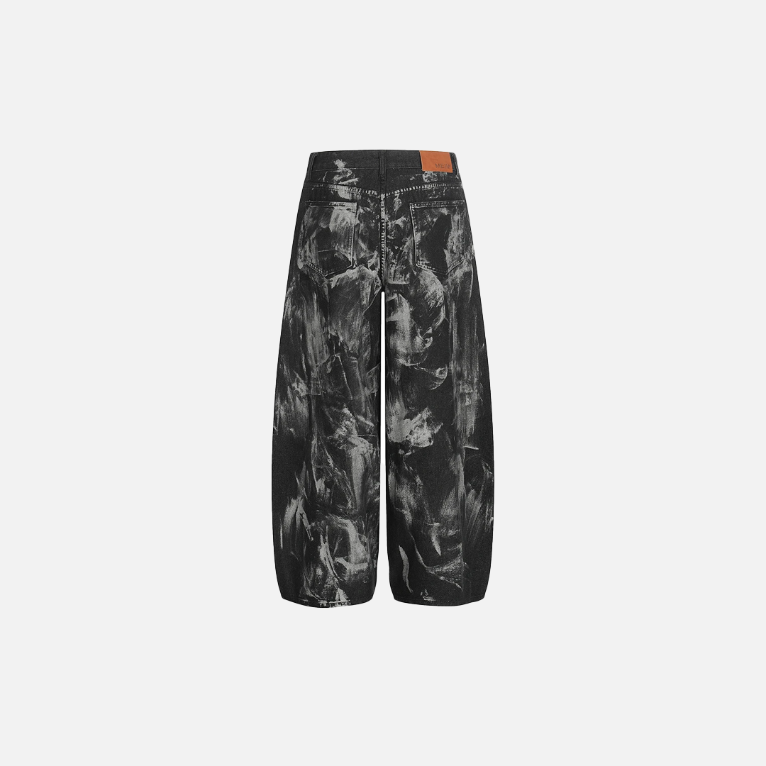 Streetwear Jeans mit Nieten-Patchwork, schwarz, weit geschnitten