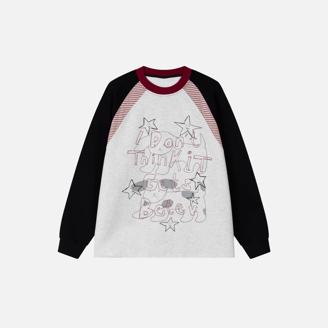 T-shirt à manches longues à imprimé étoiles graffiti streetwear tendance