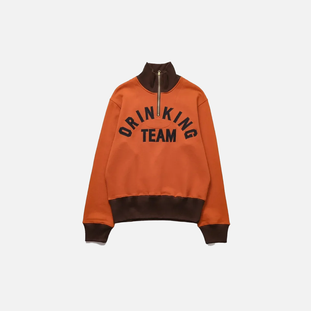 Sweatshirt mit halber Reißverschluss und japanischer Schriftstickerei