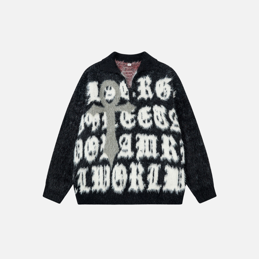 Pull en maille à manches longues brodé style gothique Y2K