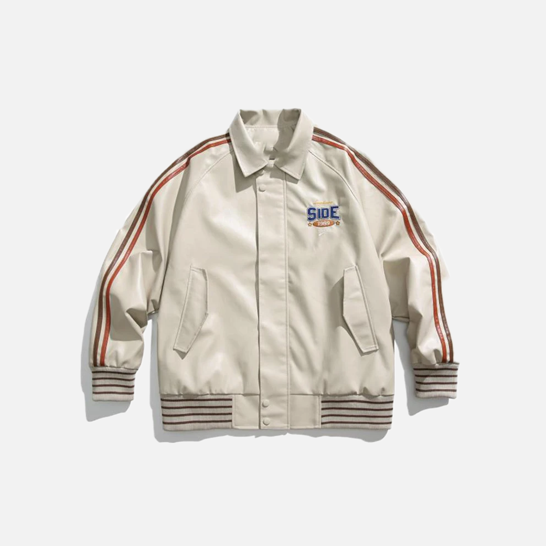 Veste universitaire de moto en cuir PU uni style Y2K