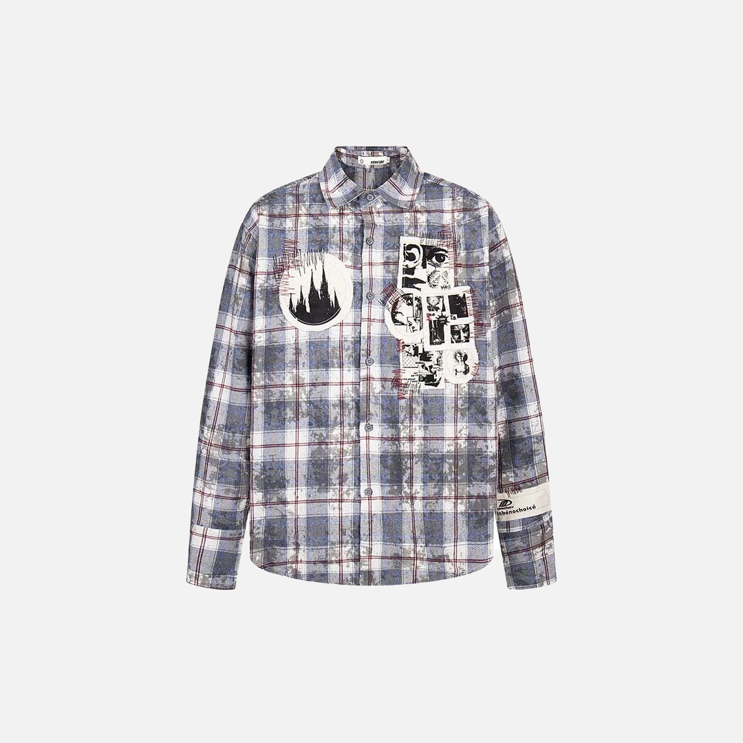 Y2K Retro Vintage Batik-Karo-Langarmhemd