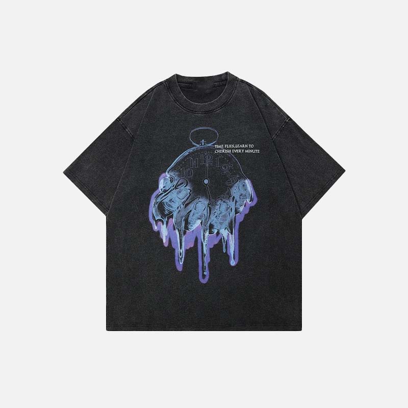 Vintage-T-Shirt mit verwaschenem, ästhetischem Grafikmuster in Schwarz