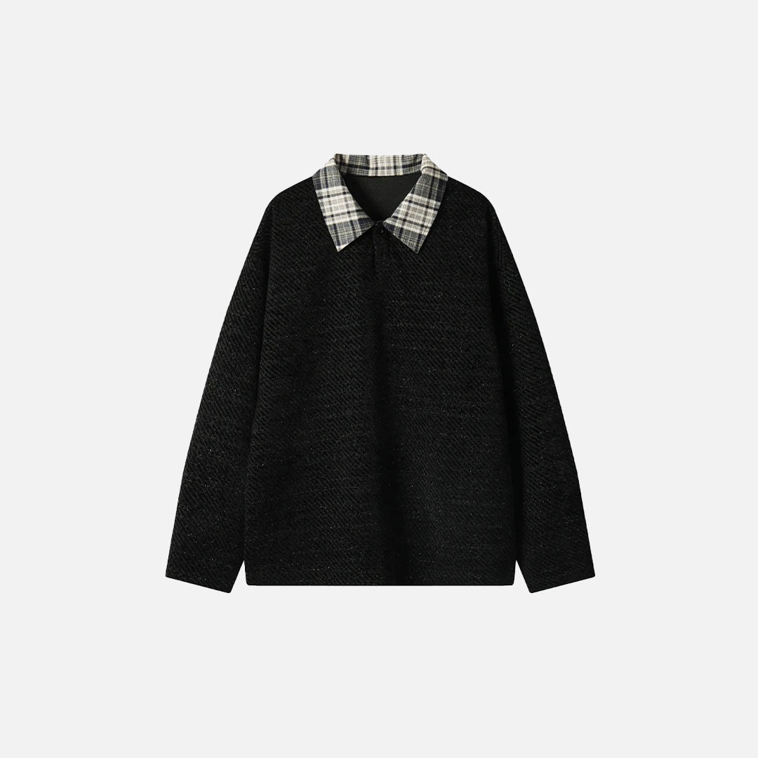 Retro-Sweatshirt mit Karomuster, Umlegekragen und Streifen