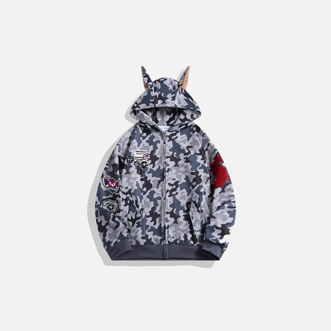 Hochwertiges Kapuzen-Sweatshirt mit Tarnmuster und Katzenohren