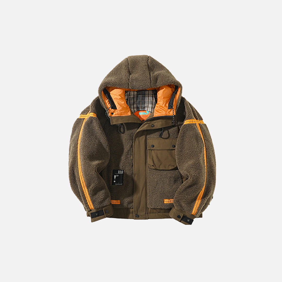 Hochwertige, flauschige Winterdaunenjacke mit Kapuze