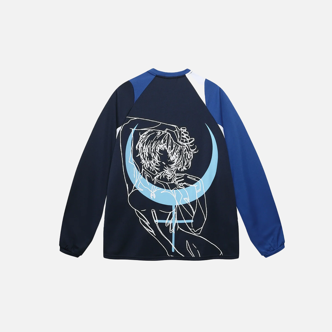 Y2K Langarm-T-Shirt mit buntem Cartoon-Print und V-Ausschnitt