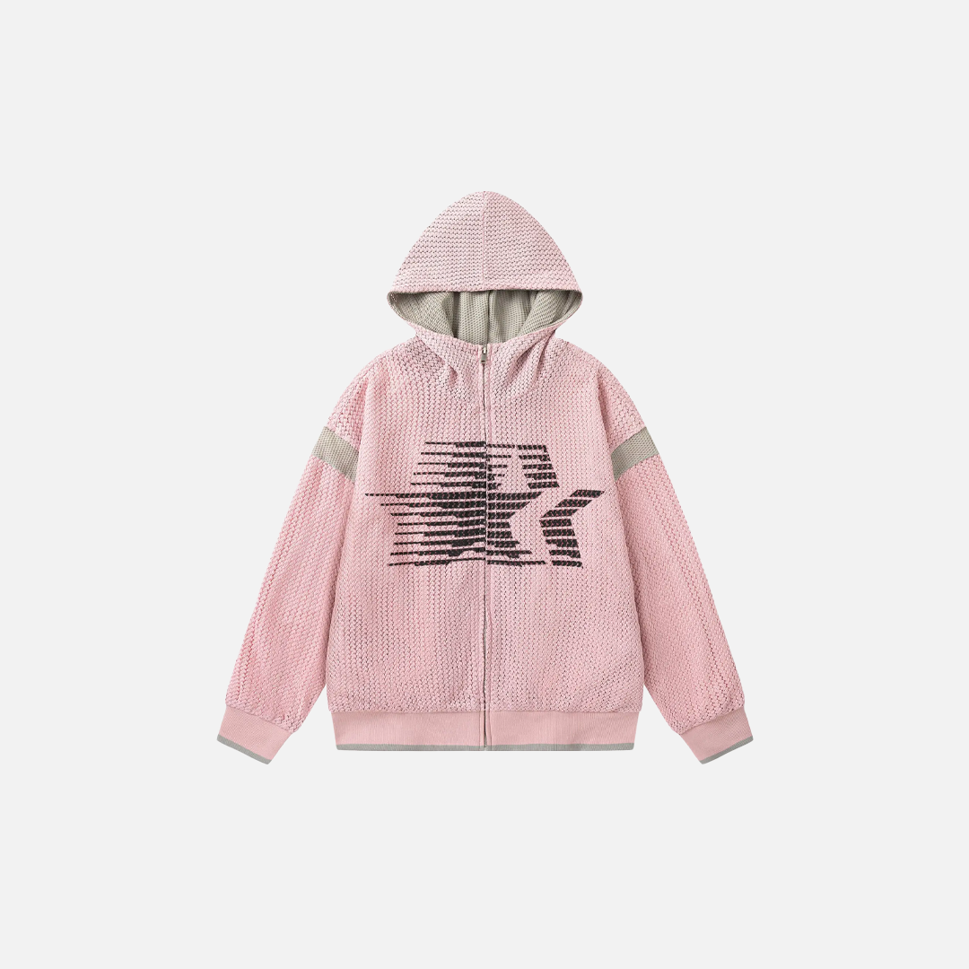 Leichtes Hip-Hop-Strick-Sweatshirt mit Kapuze und Reißverschluss