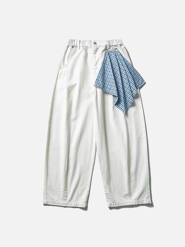 Karierte Jeans mit Schal, locker geschnitten, weites Bein