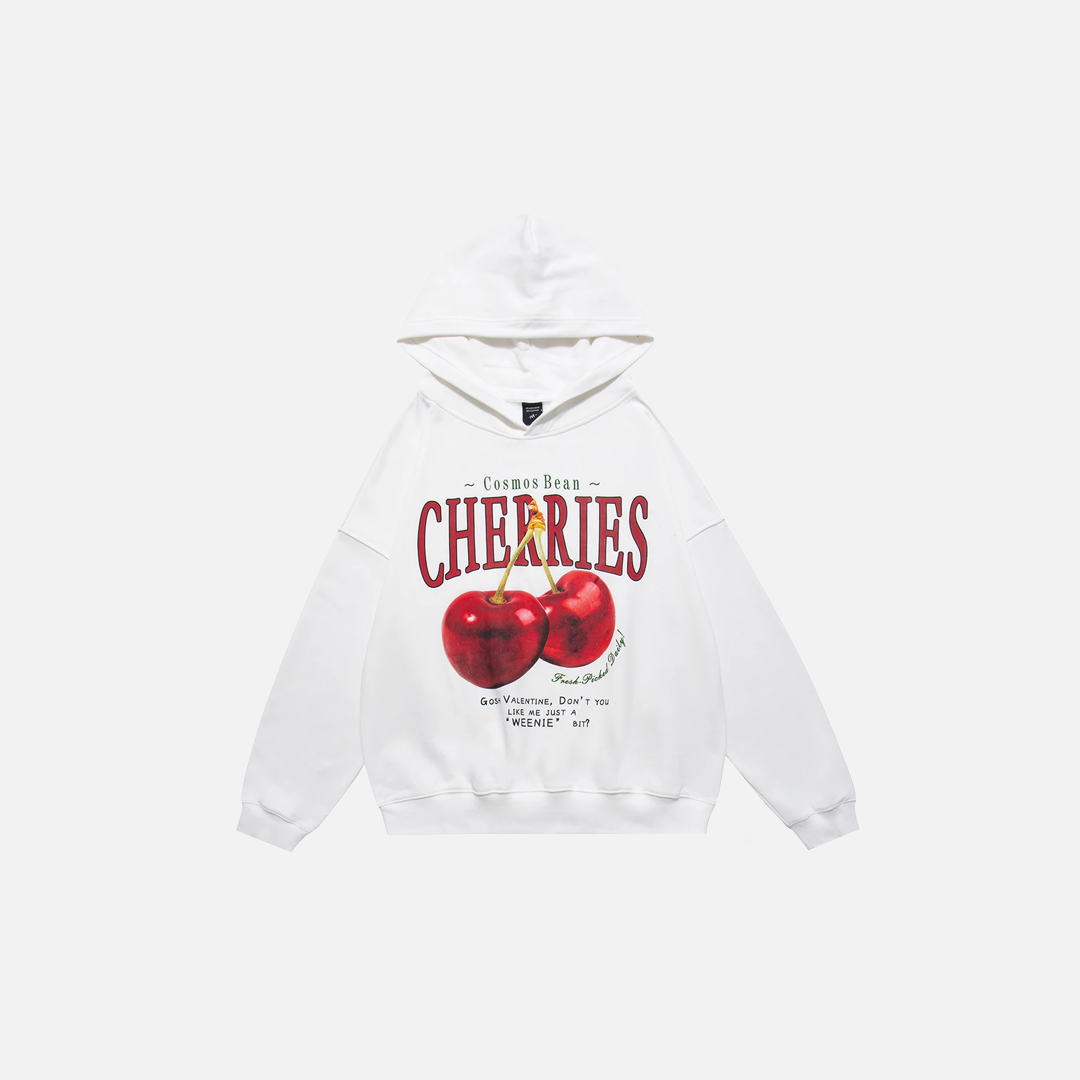 Sweat à capuche décontracté en coton imprimé cerises