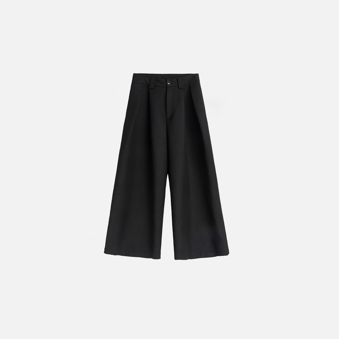 Fließende schwarze Oversize-Hose mit weitem Bein