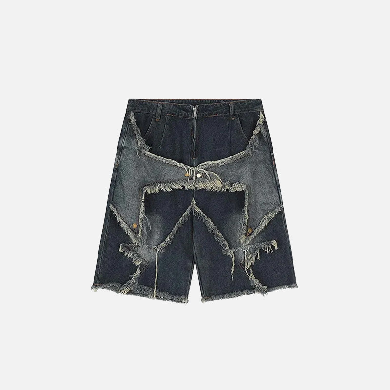 Short en jean à franges étoiles vintage