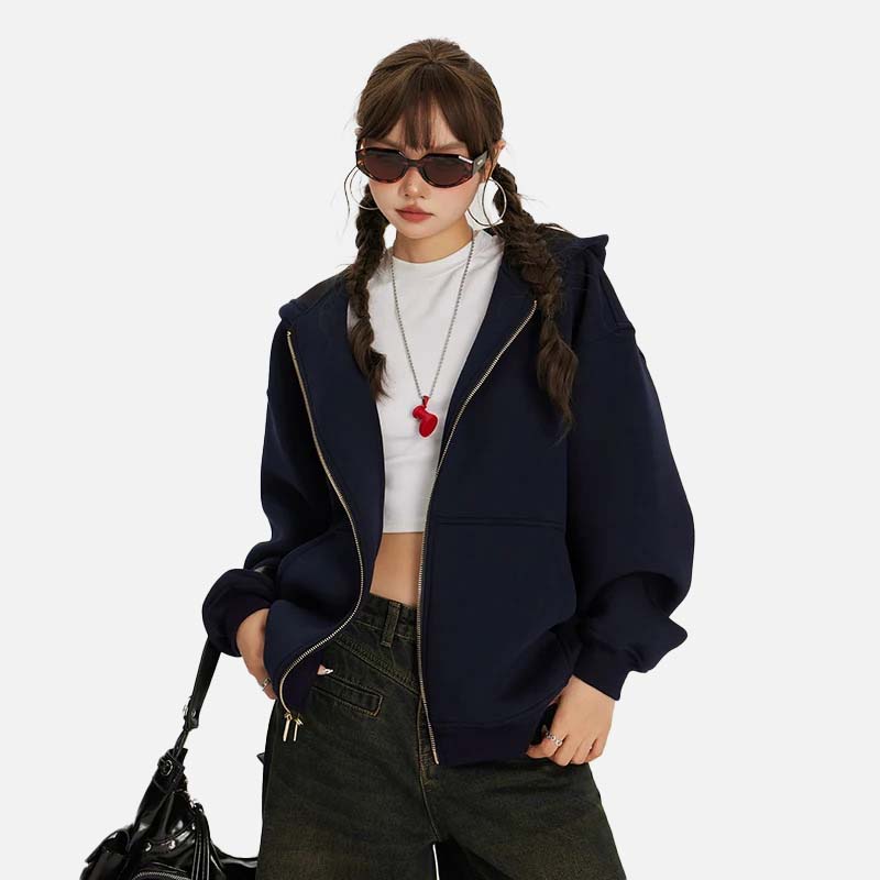 Vintage-Sweatshirt mit Reißverschluss, lässige Passform, cool und locker geschnitten