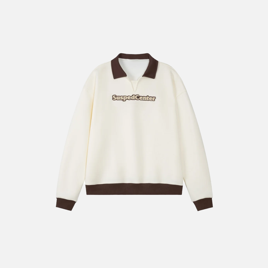 Y2K Sweatshirt mit lockerer Buchstabenstickerei und Umlegekragen