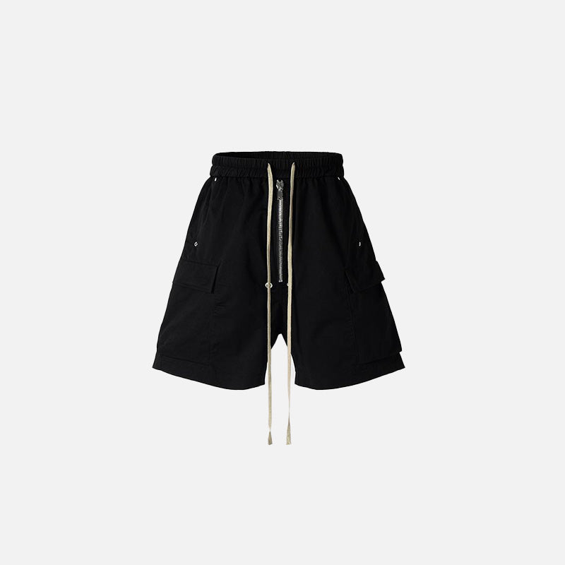 Short en jean noir à cordon et fermeture éclair pour femme