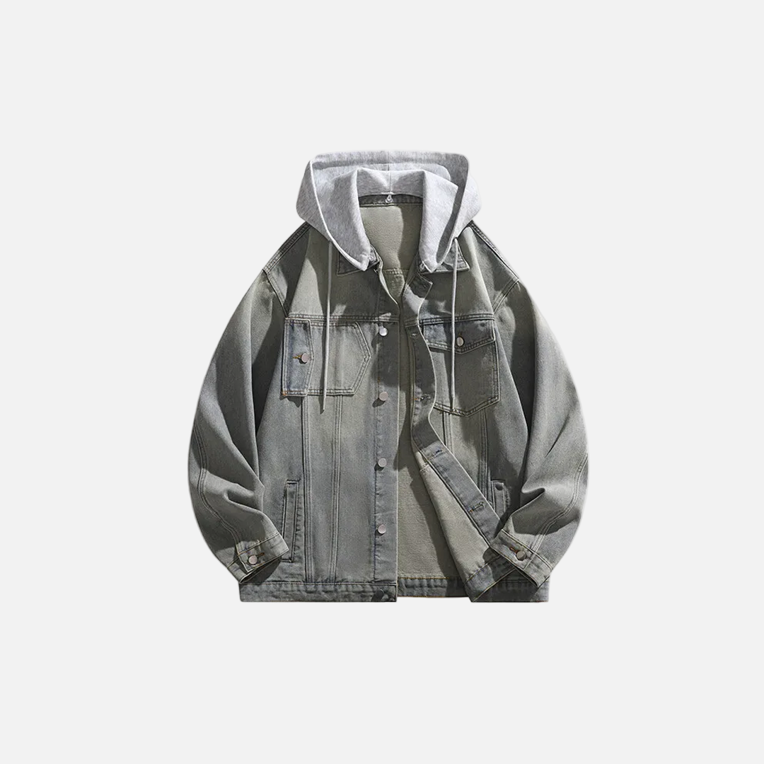 veste en jean à capuche repliable de couleur unie
