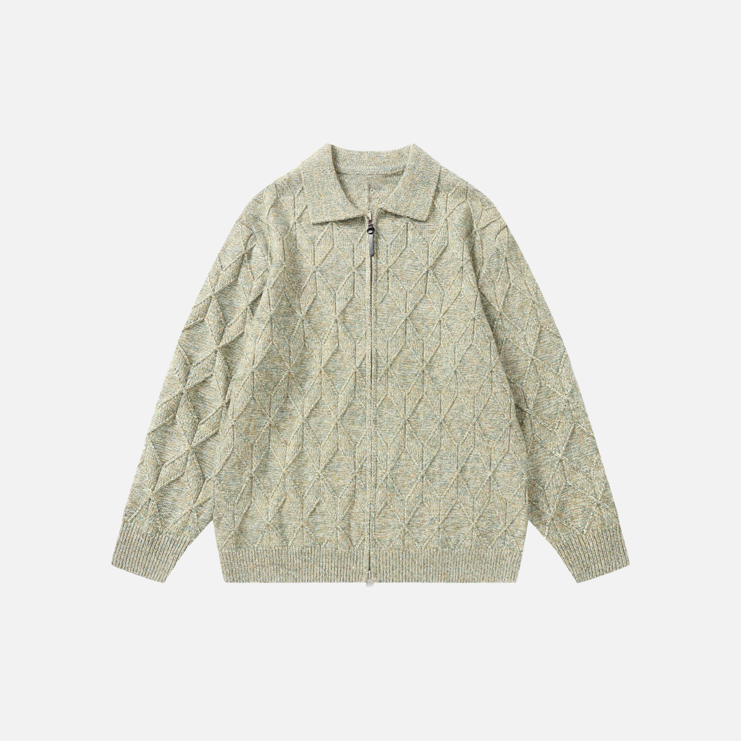 Luxuriöser Strickcardigan mit Diamant-Jacquard-Muster und Revers