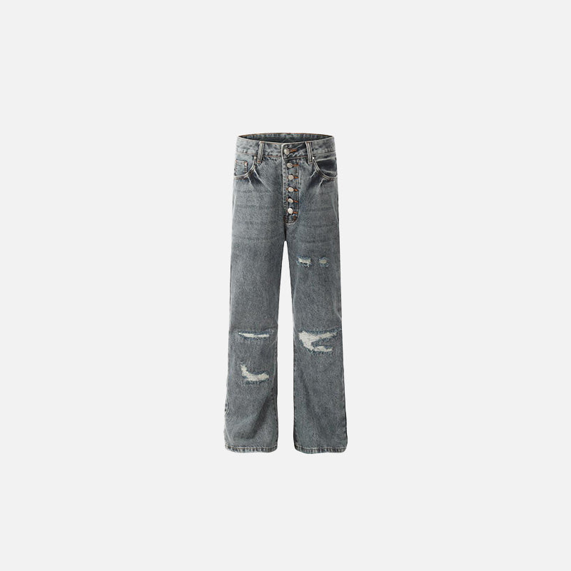 Jeans mit Used-Look und Knopfleiste