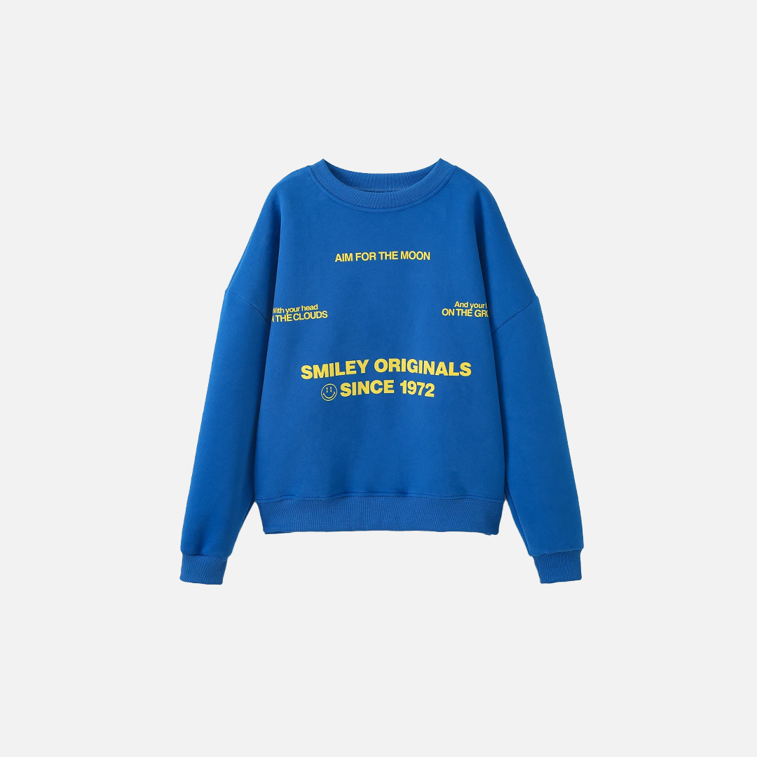 Blaues Fleece-Sweatshirt mit Buchstabenmuster in Übergröße