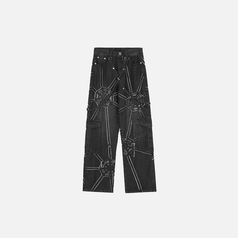 Vintage-Jeans aus gewaschenem Denim mit Stickerei