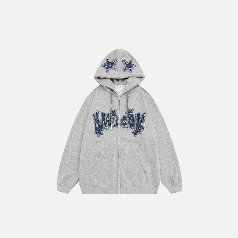 Sweat à capuche rétro en denim brodé d'étoiles