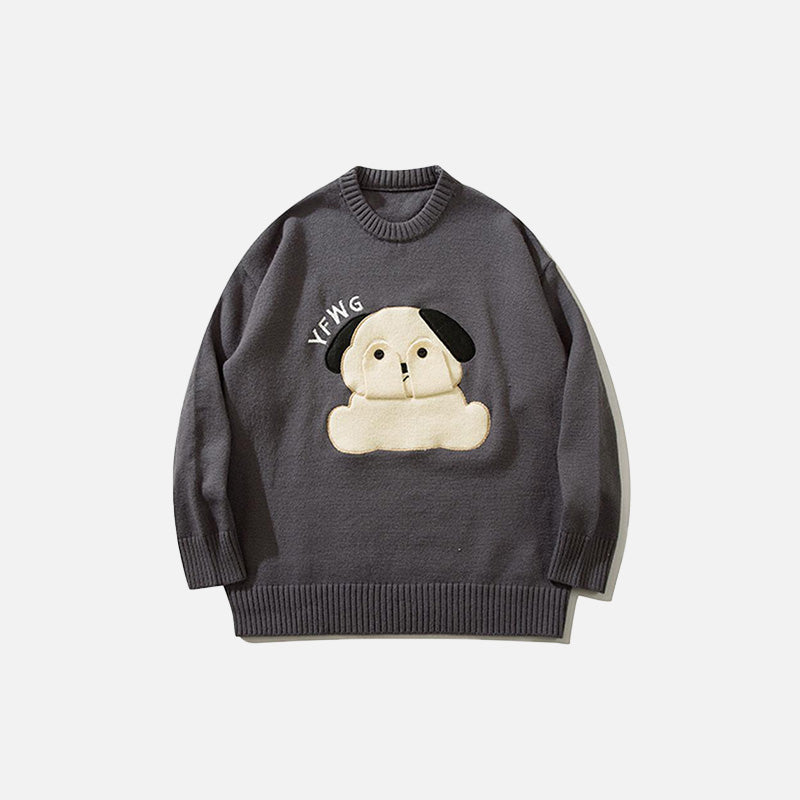 Lockerer Pullover mit Aufdruck „Schüchterner Hund“