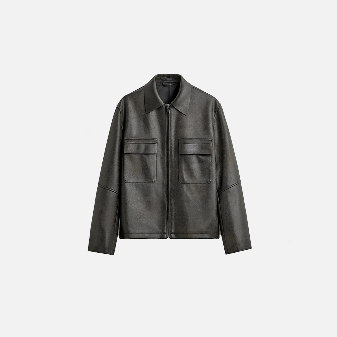 Schwarze Slim-Fit-Jacke aus PU-Leder