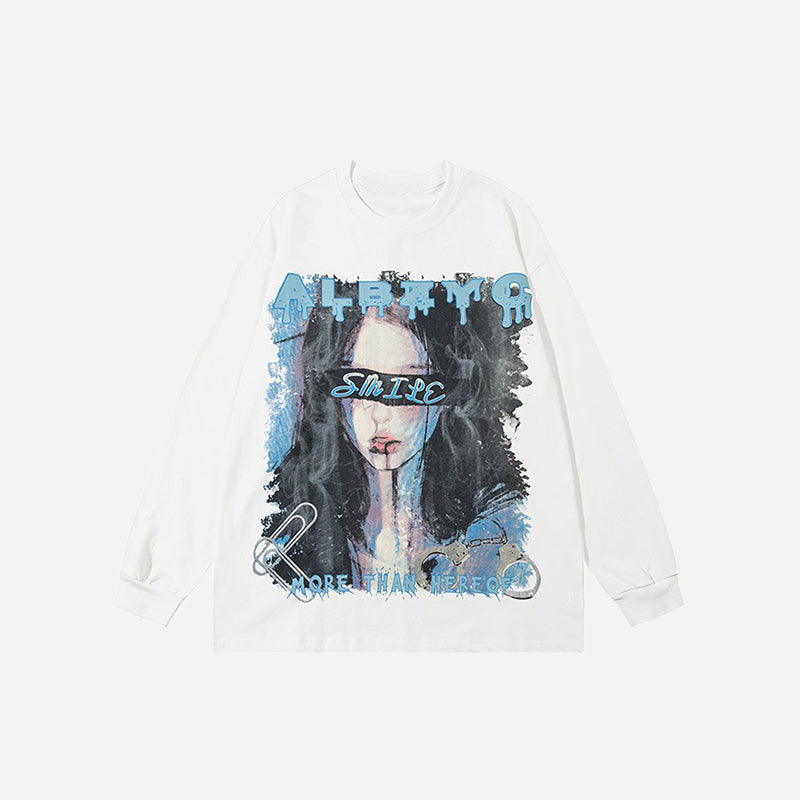 Oversized Cartoon Mädchen mit verbundenen Augen Sweatshirt