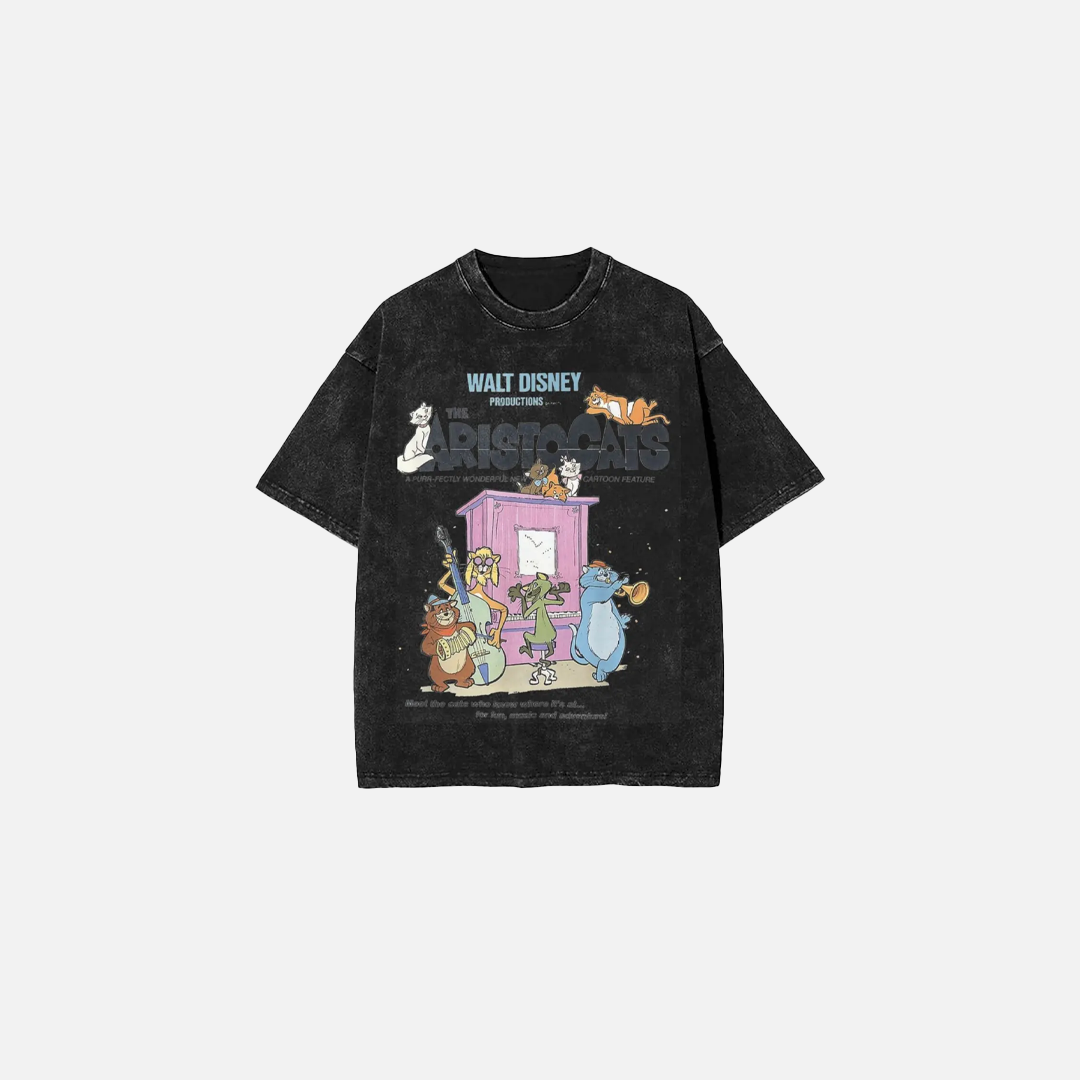 Aristocats Klavierprint Rundhals-Baumwoll-T-Shirt