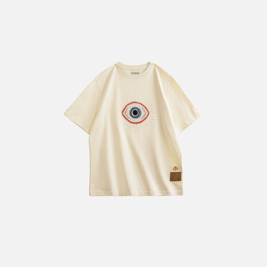 T-shirt beige brodé vintage ample