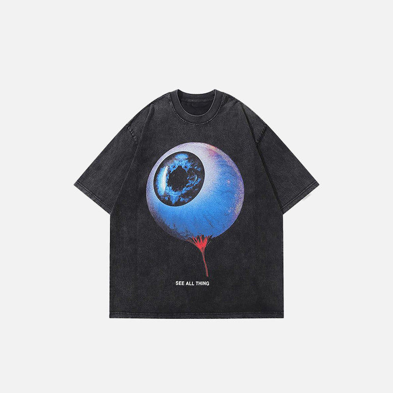 T-Shirt mit verwaschenem Grafik-Augenmuster