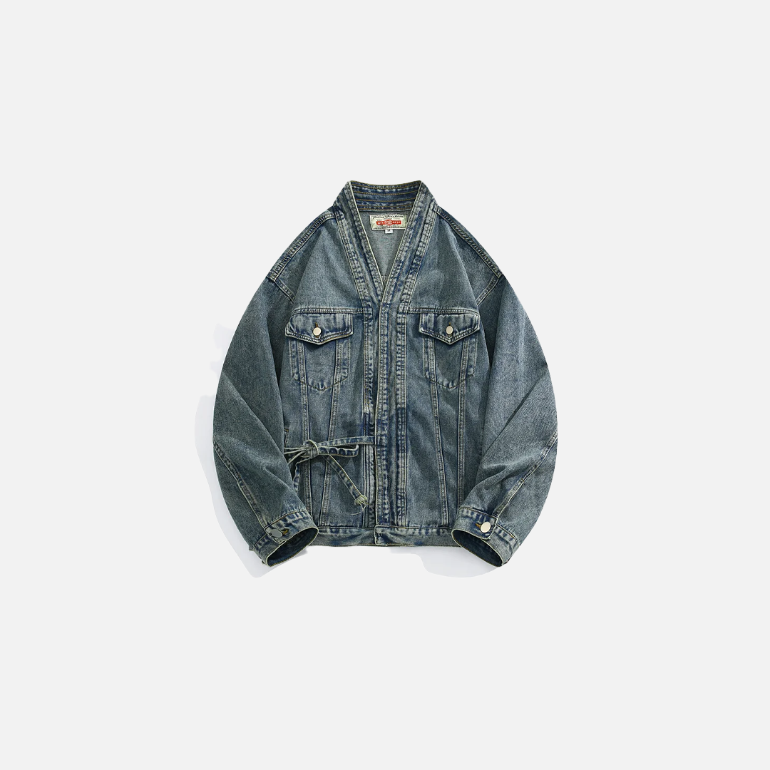 veste en jean à lacets style chinois
