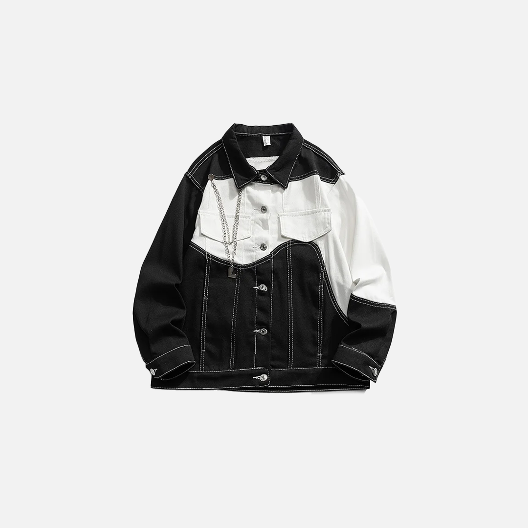 veste en jean bicolore noire et blanche