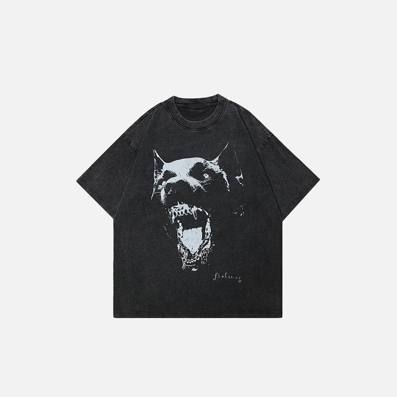 T-shirt noir rétro à motif chien délavé